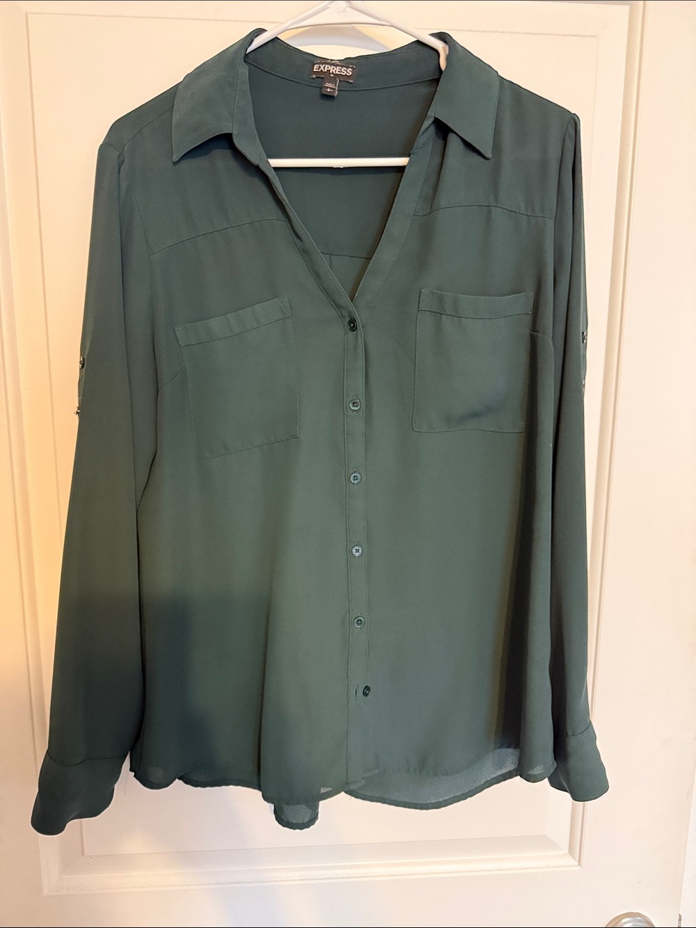 Express Emerald Green Button-Front Collared Shirt